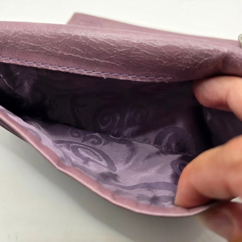 Brighton Lavender Purple Soft Leather Trifold Wallet Braided Heart Zipper Pull